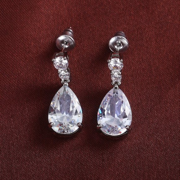 925 Sterling Silver Elegant Lab Diamonds Water Drop Earrings - Picture 4 of 14